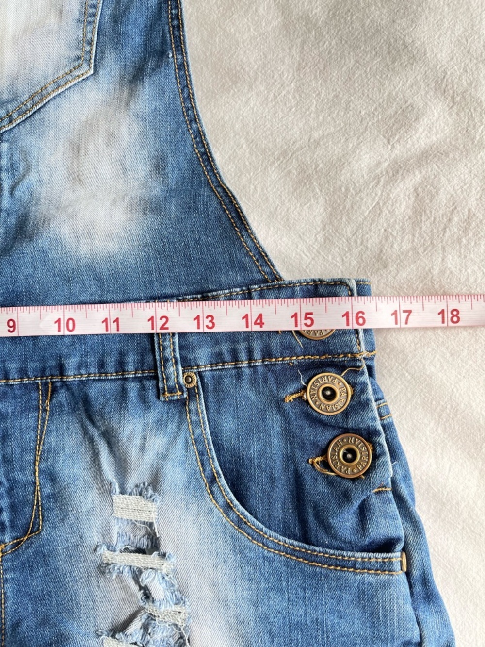 Parisian Collection Luxury Line Distressed Denim Dungaree Overalls Size 9 Y2K - Picture 5 of 14